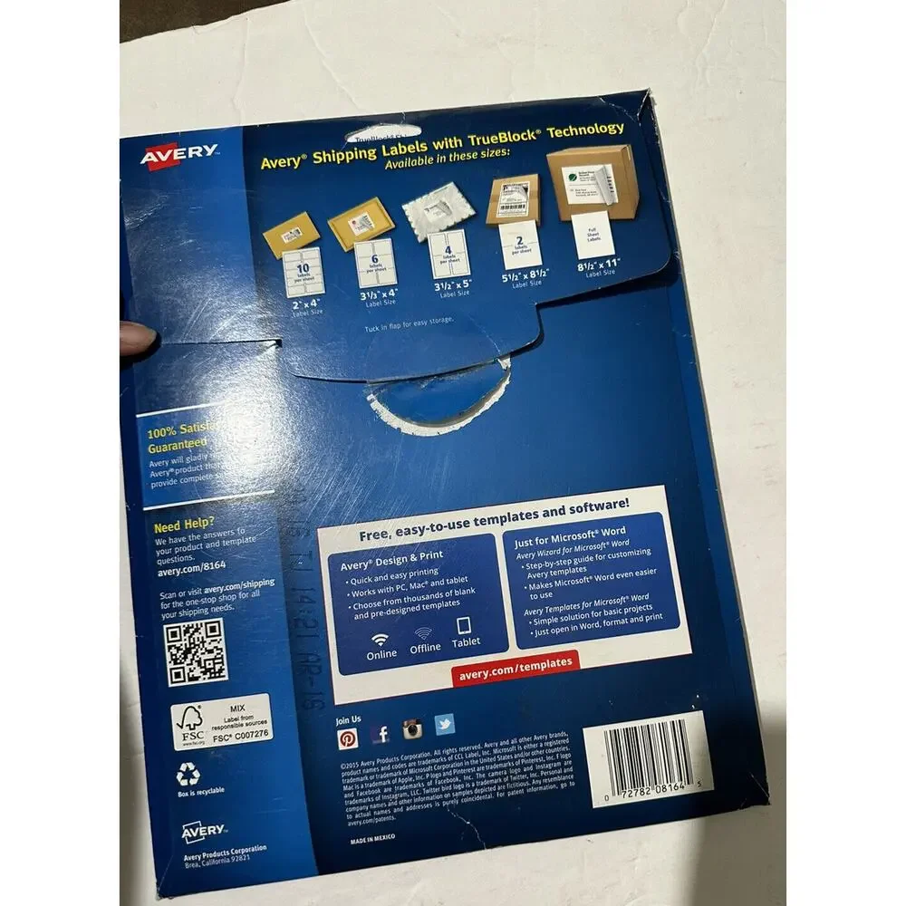Open 49 Sheets Avery Inkjet Shipping Labels‎ 3-1/3